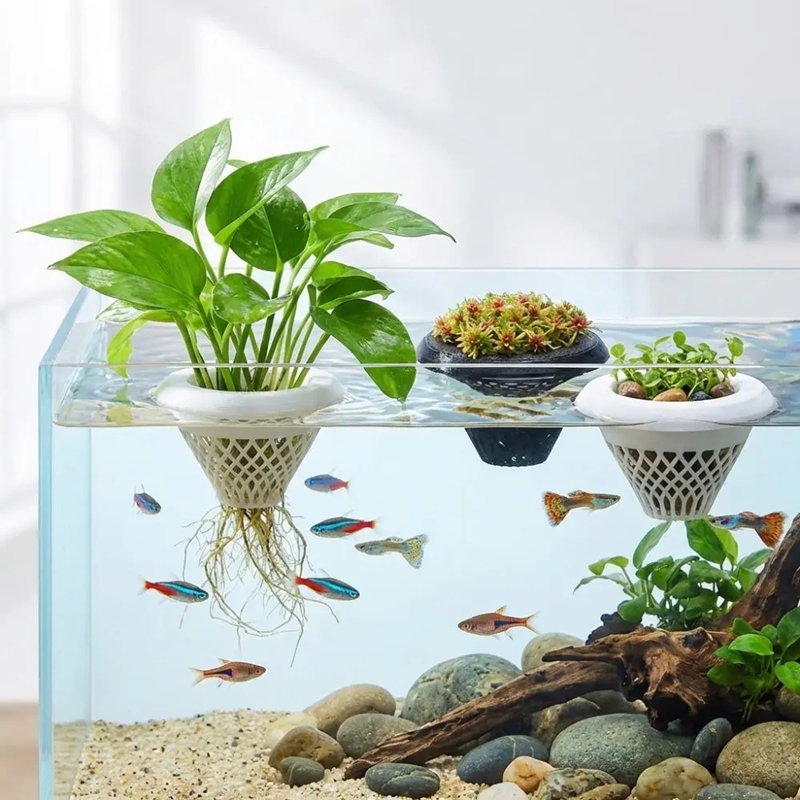 Planted Aquarium Jar - フローティングアクアリウムプラントポット、3D水生植物ホルダー、水槽用ハイドロポニックプランター、水生植物用フローティングポット、魚鉢用フローティングポット