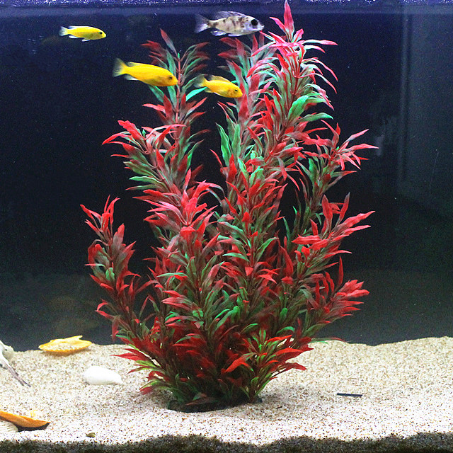 Aquarium Plant Nursery - 人工水槽50cm,珍しい植物,水族館,偽の竹の葉,水草,プラスチック製の紫色の緑の水草,造園の装飾
