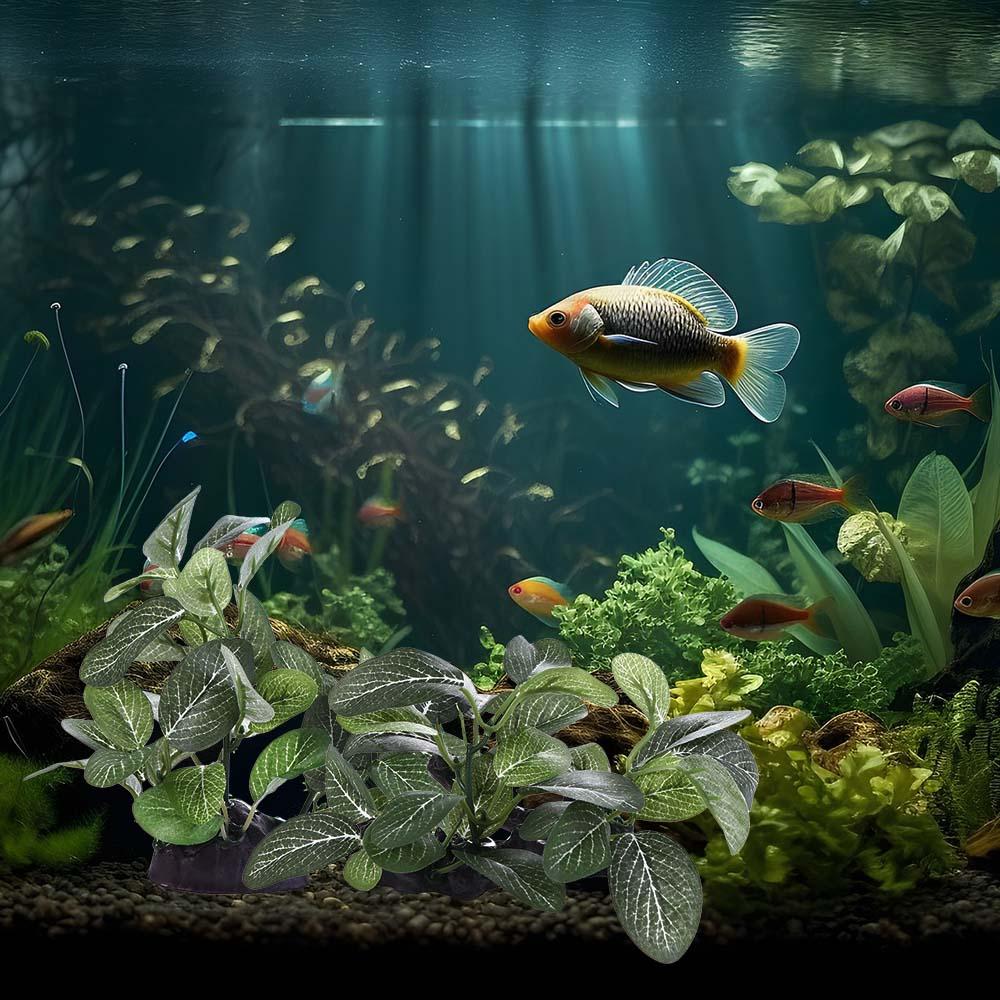 Planted Aquarium Jar - シルクプラスチック製のリアルな水槽装飾用フェイクグリーン水槽植物、人工植物、カメ用飾り、フィカスツリー