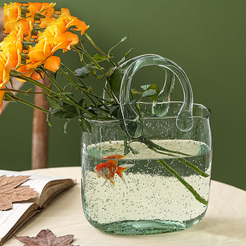 北欧風卓上ガラス花瓶 ハンドバッグ型 水耕栽培植物用花瓶 魚 - Planted Aquarium Jar のレビューと価格