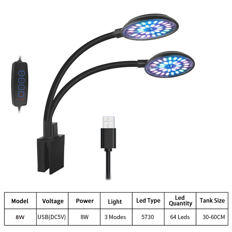 USB 水族館 LED ライト水槽クリップランプフルスペクト - Aquarium Plant Light のレビューと価格