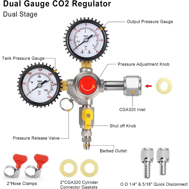 ケゲレーター用デュアルゲージCO2タンクレギュレーター、CG - Co2 Regulator Dual Stage のレビューと価格