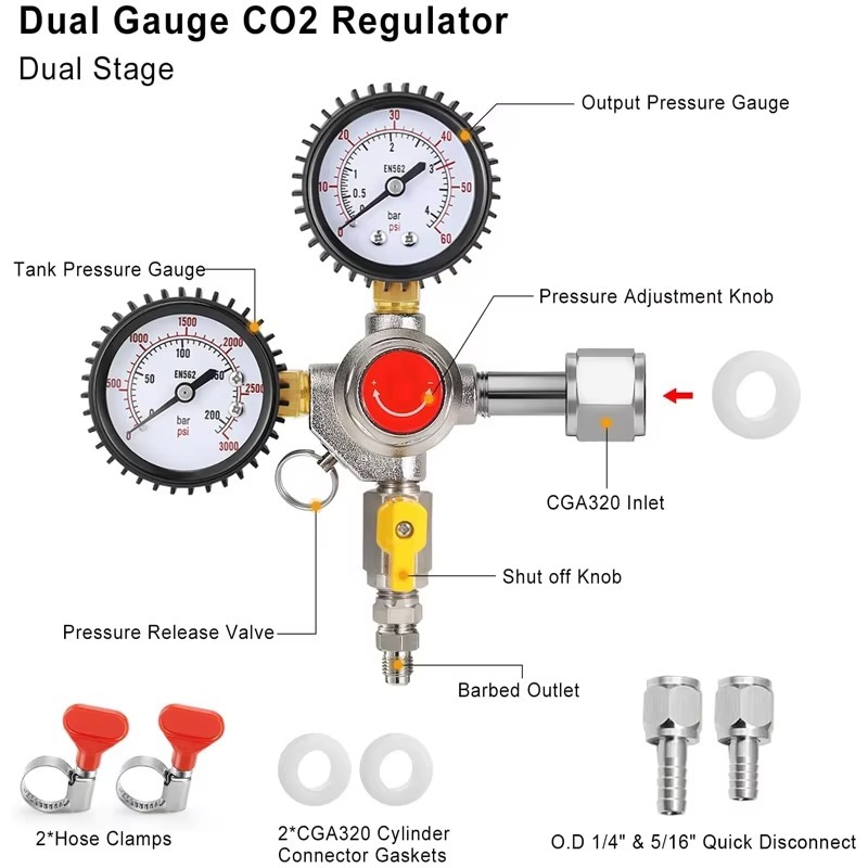 CO2レギュレーター ドラフトビールレギュレーター 60PS - Co2 Regulator Dual Stage のレビューと価格